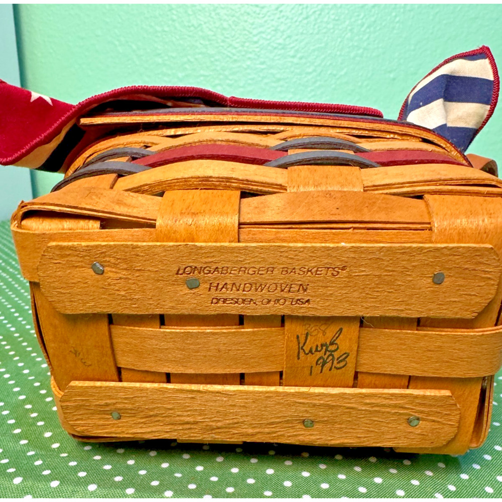Longaberger 1993 All-Star Basket 14494 Protector Reversible Flag Liner Leather - Picture 3 of 5